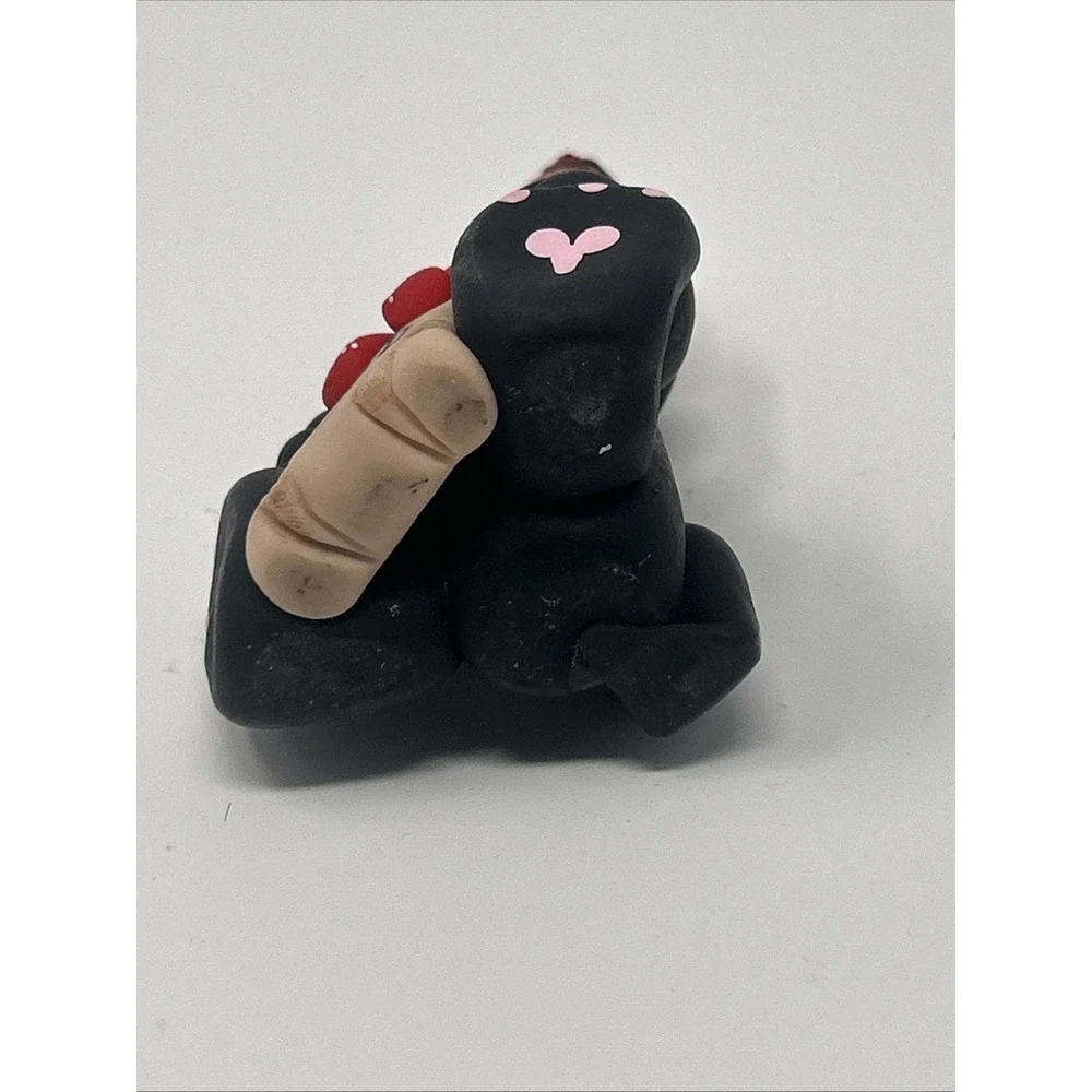 NEW Handmade Polymer Clay Figurine Black Cat w/ Bird Seed Bag & Cardinal on Head